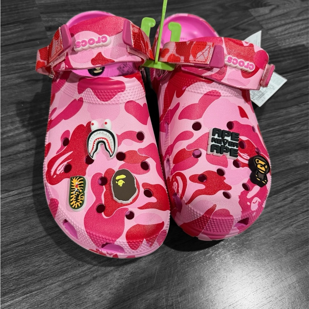 Pink Bape x Crocs with Charms Unisex  M7/W9 & M9 available